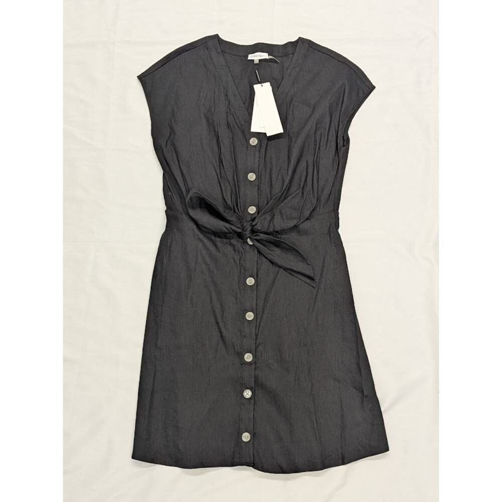 Calvin Klein Black Button-Front Midi Dress with Waist Tie